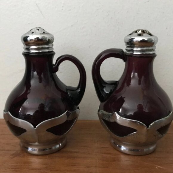 Farber Bros NY Cambridge Glass Amethyst Purple Chrome Salt Pepper Shakers Set - Picture 2 of 6